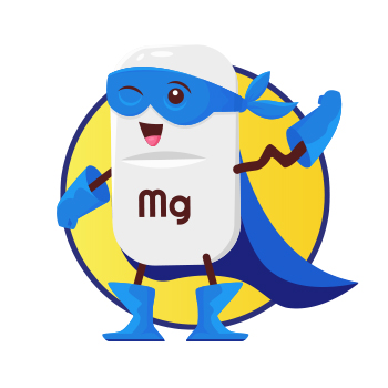 Illustration of magnesium supplement superhero flexing an arm