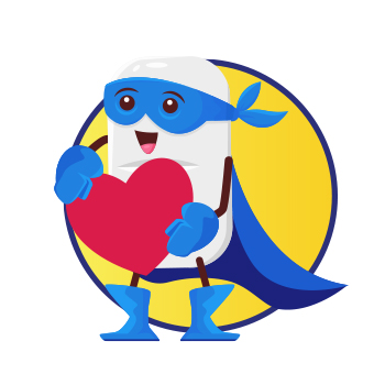 Illustration of magnesium supplement superhero holding a heart