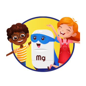 Illustration of magnesium supplement superhero with children
