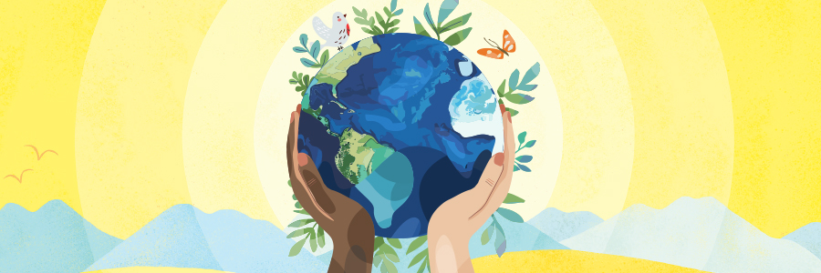 Illustration of hands holding an earth