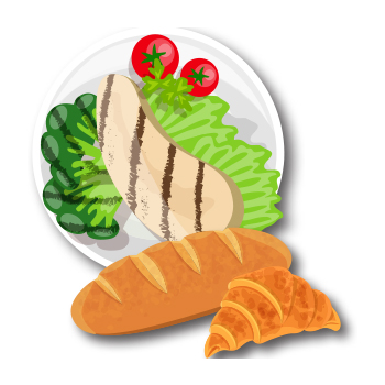 Illustration of meat and vegetables and bread