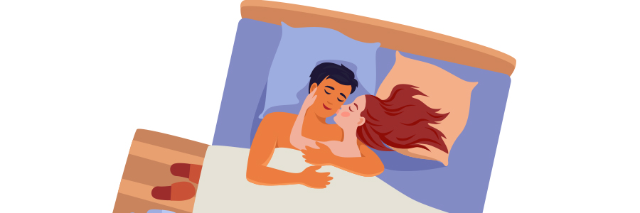 Illustration of two people in bed