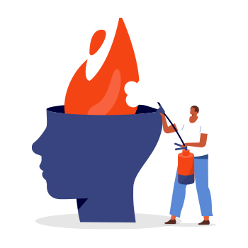 Illustration of a person extinguishing a head on fire
