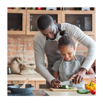 Image of family cooking in a kitchen