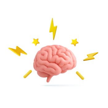 Illustration of a brain with lightening bolts