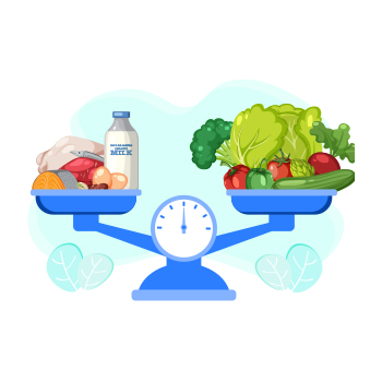 Illustration showing a balance between protein sources and vegetables