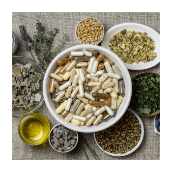 Bowl of vitamins and supplements