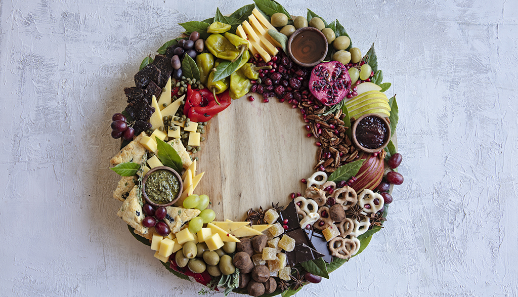 Holiday Wreath Snack Board with Natural Grocers Brand Products