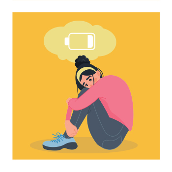 Illustration of person sitting and hunched over knees