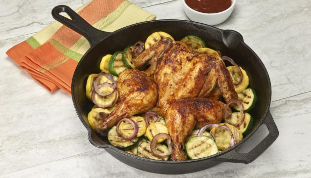 Grilled Spatchcock Chicken and Vegetables