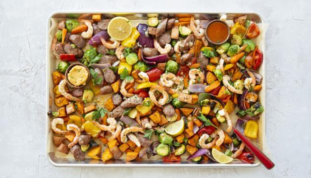 Sausage, Shrimp & Veggie Sheet Pan Dinner