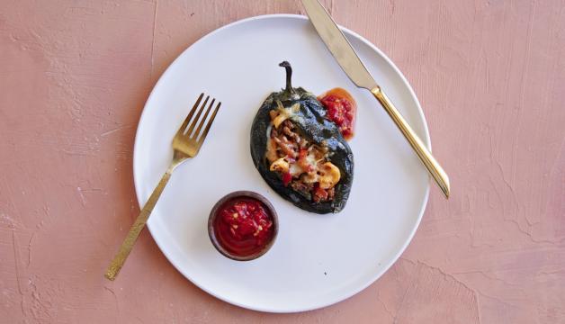 Stuffed Poblano Peppers with Chorizo and Shrimp