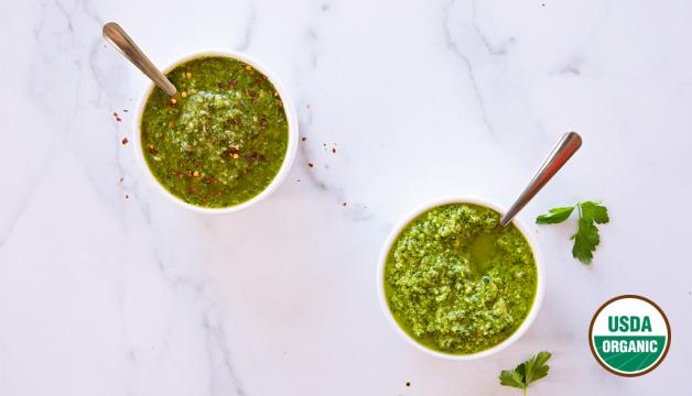 Organic Chimichurri and Parsley Pesto Sauces