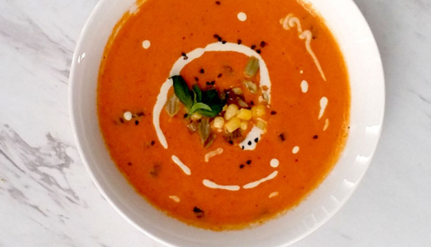 Vegan Roasted Red Pepper Soup with Smokey Cashew Cream Recipe