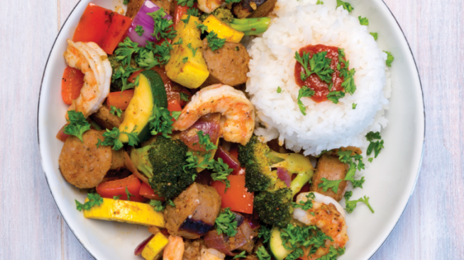 Cajun Bowl with Shrimp and Brats Recipe