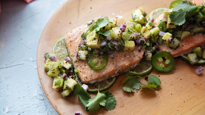 Roasted Salmon with Avocado and Kiwi Salsa
