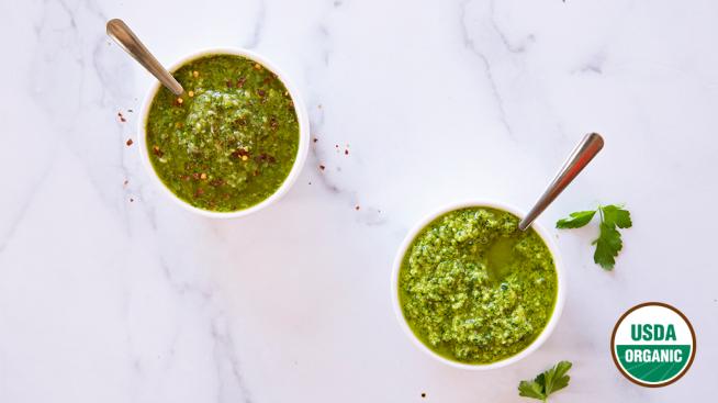 Organic Chimichurri and Parsley Pesto Sauces