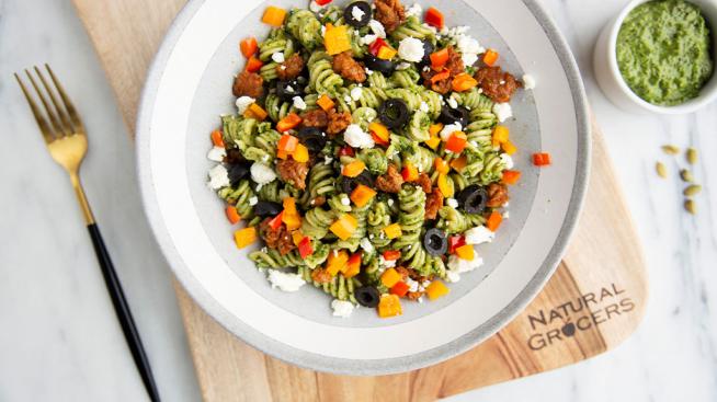 Spicy Spanish Pesto Pasta Salad 